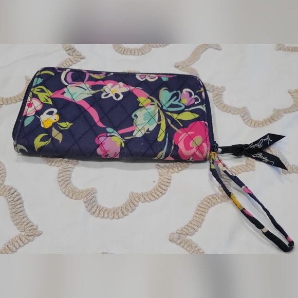 Vera Bradley Quilted Wristlet Wallet in the "Ribbons" Floral Butterfly Pattern - Picture 1 of 5